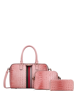 Faux Leather Croc Striped Bumblebee Handbag Wallet CYS-8369S PINK